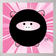 Ninja Pig on Pink Poster Print