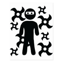 ninja with trowing stars icon postcards