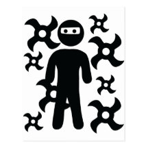 ninja with trowing stars icon postcard