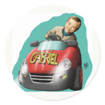 niño en coche pegatinas redondas