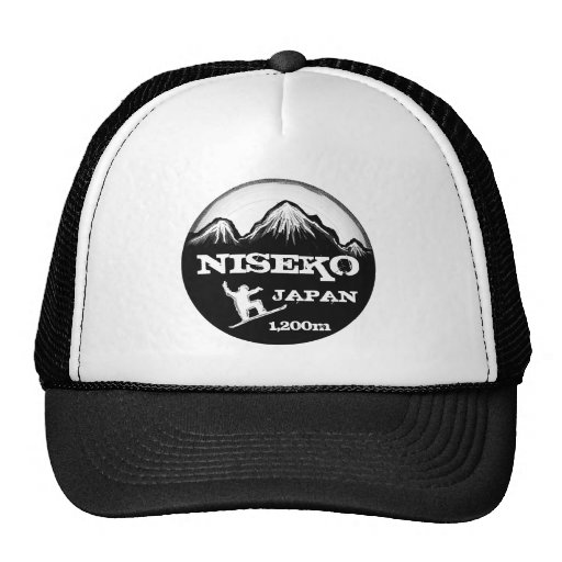 Niseko Japan black white snowboard art hat
