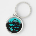 Niseko Japan teal snowboard art keychain