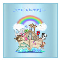 Noahs ark animal invitation BLUE 2 invitations