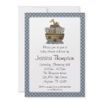 Noah's Ark Blue Polka Dots Baby Shower Personalized Announcement