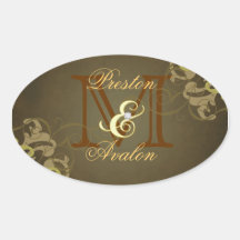 Noble Gold Scroll Gold Monogram Brown Sticker