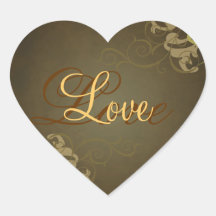 Noble Gold Scroll Heart Brown Love Sticker