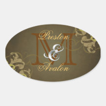 Noble Gold Scroll Monogram Brown Sticker