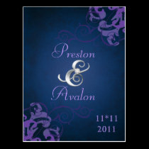 Noble Purple Scroll Blue Save The Date Postcard postcards