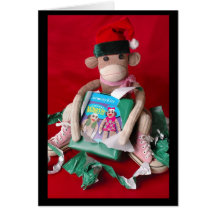 Noël de singe de chaussette carte de vœux