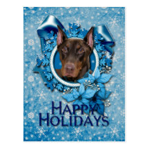 Noël - flocon de neige bleu - dobermann - rocheux carte postale