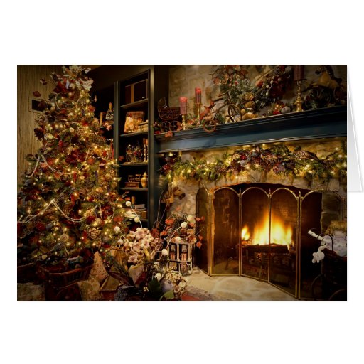 Noël par la cheminée cartes de vœux