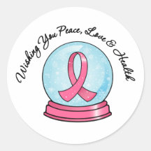 Noël Snowglobe de ruban de cancer du sein Joyeux Autocollant Rond