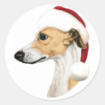 Noël Tan et Père Noël blanc de whippet Autocollant Rond