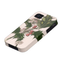 Noël vintage, branche de houx avec les baies rouge étui vibe iPhone 4