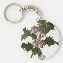 Noël vintage, branche de houx avec les baies rouge porte-clefs
