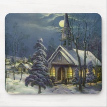 Noël vintage, église en hiver de neige de clair de tapis de souris