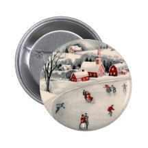 Noël vintage, étang congelé par patineurs de patin badge