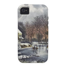 Noël vintage ; Étang tôt de patineurs de glace d'h Coques iPhone 4