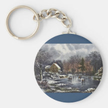 Noël vintage ; Étang tôt de patineurs de glace d'h Porte-clefs