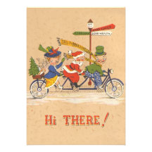 Noël vintage ; Le père noël montant une bicyclette Invitations