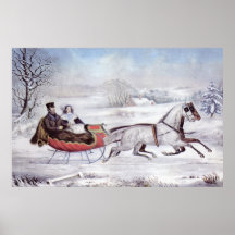 Noël vintage ; L'hiver de route, tour romantique Poster