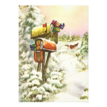 Noël vintage, paysage d'hiver de boîtes aux lettre invitations
