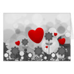 Noir/blanc mignon/gris fleurit le coeur de rouge d carte de vœux