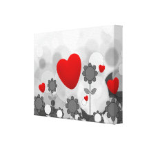 Noir/blanc mignon/gris fleurit le coeur de rouge d toile tendue