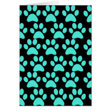 Noir bleu turquoise d'empreintes de pattes mignons cartes de vœux