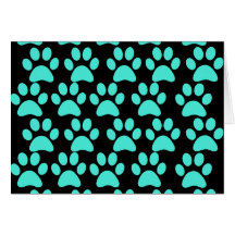 Noir bleu turquoise d'empreintes de pattes mignons carte de vœux