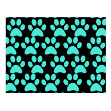 Noir bleu turquoise d'empreintes de pattes mignons cartes postales