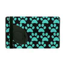 Noir bleu turquoise d'empreintes de pattes mignons coque iPad