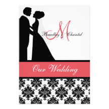 Noir, corail, et faire-part de mariage blanc de co