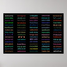 Noir d'affiche de langues de l'accueil 80