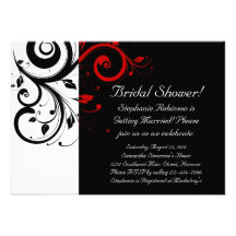 Noir et blanc avec le remous inverse rouge invitation personnalisable