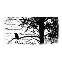 Noir et blanc silhouettez plus jamais Raven Cartes De Vœux Avec Photo