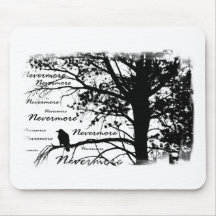 Noir et blanc silhouettez plus jamais Raven Tapis De Souris