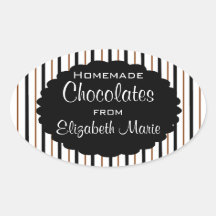 Noir et Brown Rayure-Faits maison Sticker Ovale