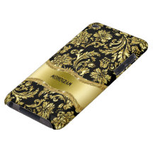 Noir et floral métallique d'or Damassé-Customisé Coques iPod Case-Mate