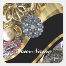 Noir et or bling autocollants carrés