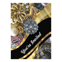 Noir et or bling invitations personnalisées