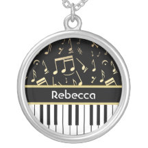 Noir et or de notes musicales et de clés de piano bijouterie fantaisie