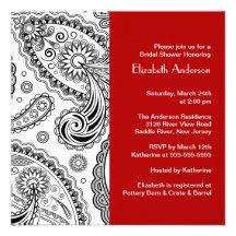 Noir et rouge nuptiales d'invitation de douche de 