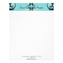 Noir et turquoise floraux en-tête de lettre personnalisée