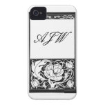 Noir floral/blanc de monogramme coques Case-Mate iPhone 4