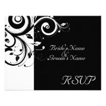 Noir +Mariage inverse blanc de remous assortissant Invitations Personnalisées