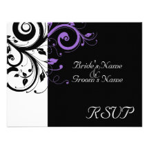 Noir +Mariage pourpre blanc de remous assortissant Faire-parts
