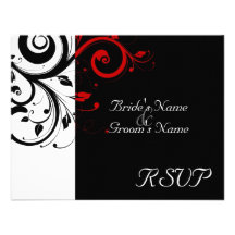 Noir +Mariage rouge blanc de remous assortissant R Invitation Personnalisable