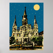 NOLA Cathedral Night Abstract Poster