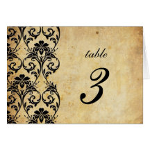 Nombre vintage noir de Tableau de mariage damassé  Carte De Vœux